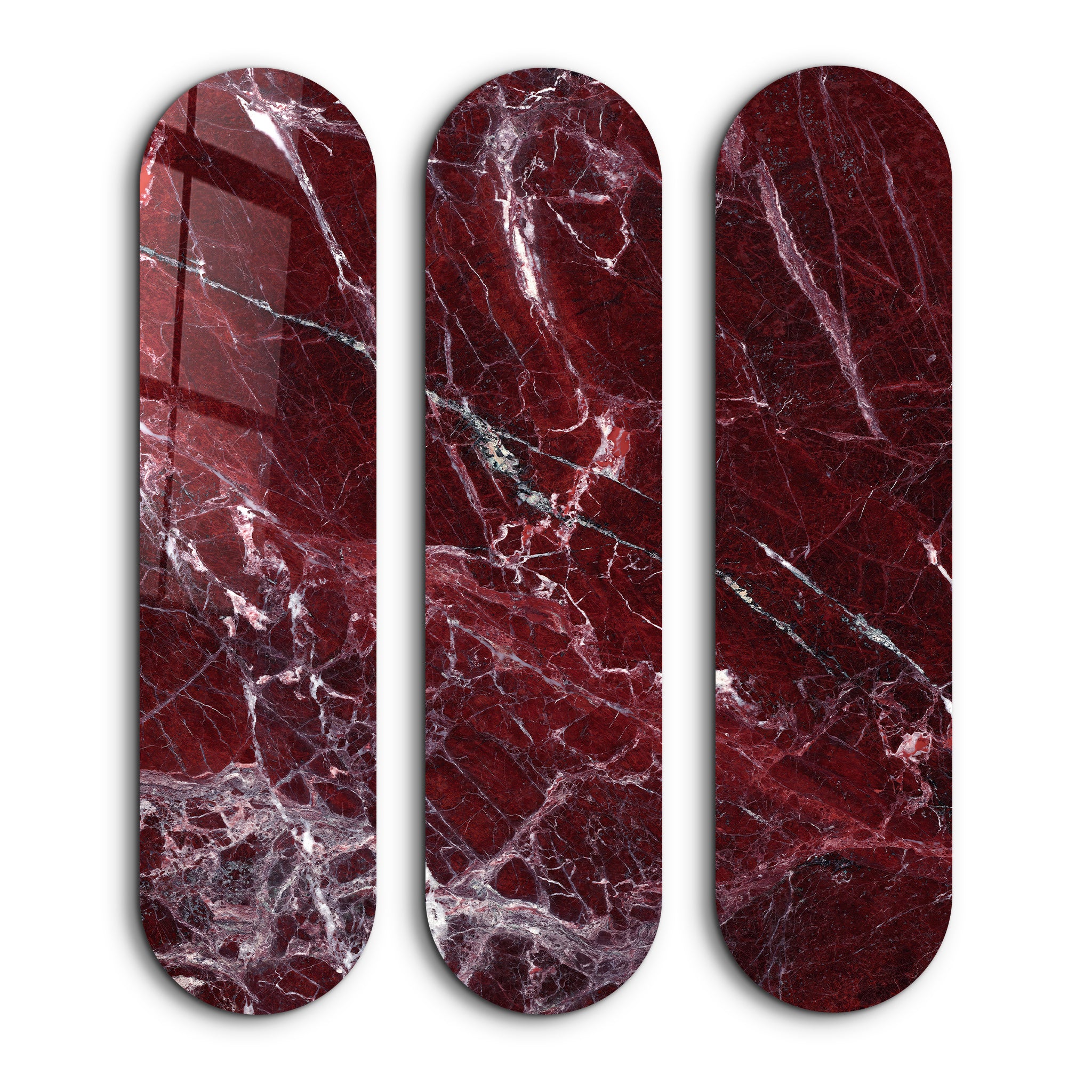 Crimson Marble Trio | Glass Wall Art