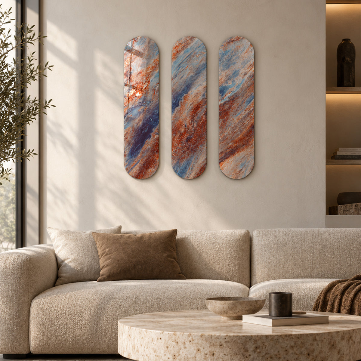 Azure Rust Trio | Glass Wall Art