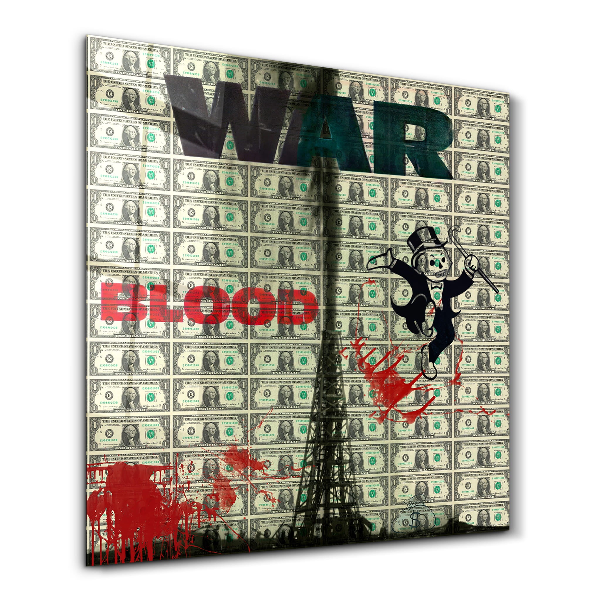 War & Money by Mr. Pablo Costa | Glass Wall Art