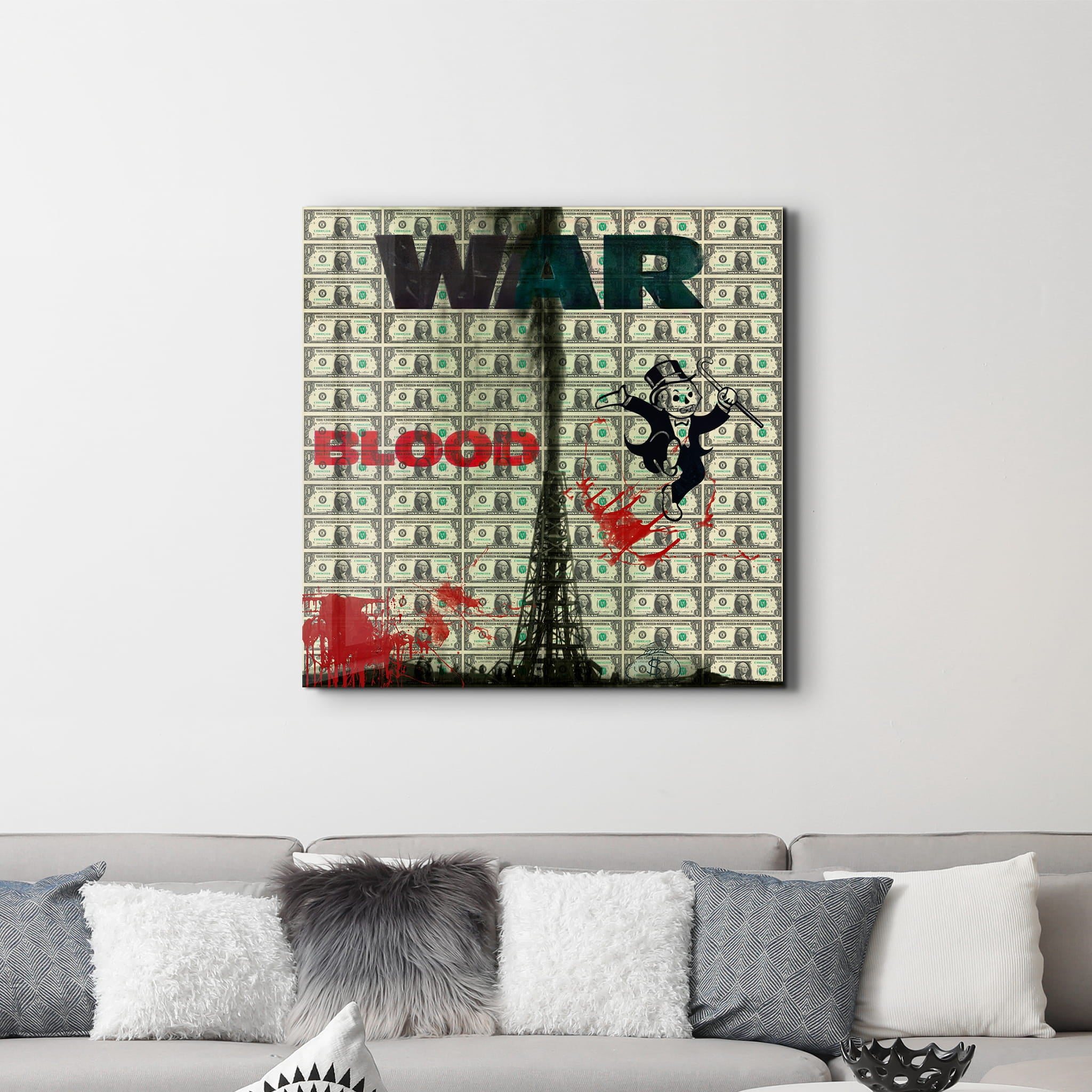 War & Money by Mr. Pablo Costa | Glass Wall Art