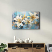 White Blooms | Glass Wall Art - Artdesigna