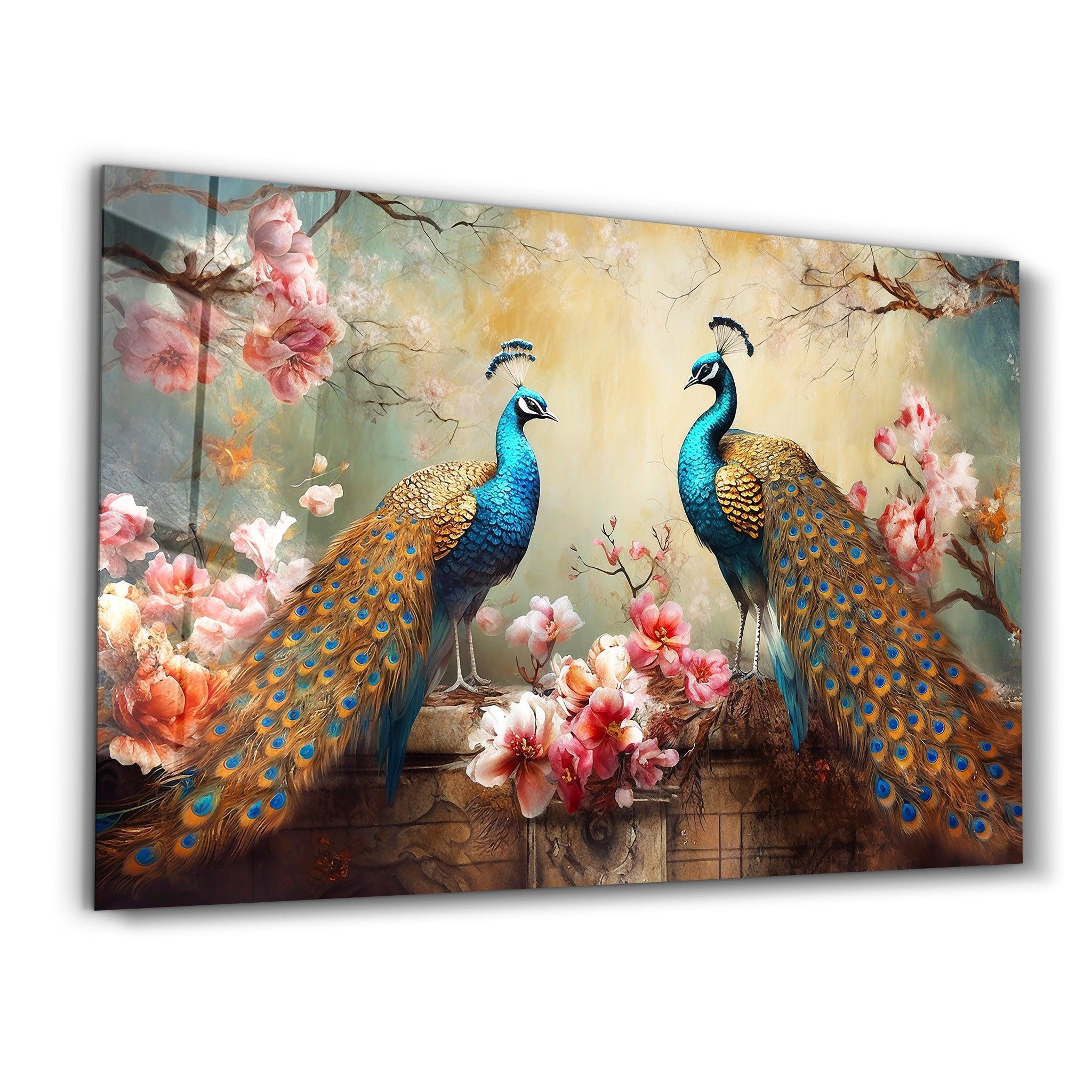 Majestic Peacocks | Glass Wall Art - Artdesigna