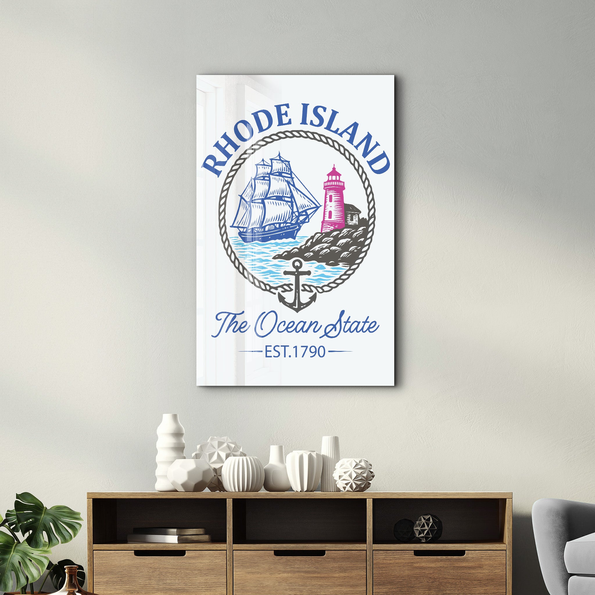 Rhode Island - The Ocean State | Glass Wall Art