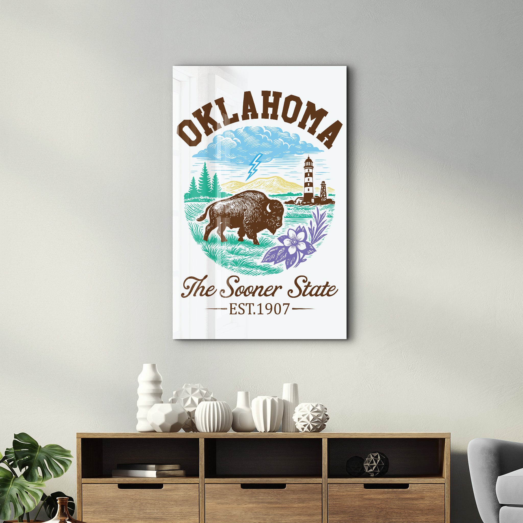 Oklahoma - The Sooner State | Glass Wall Art