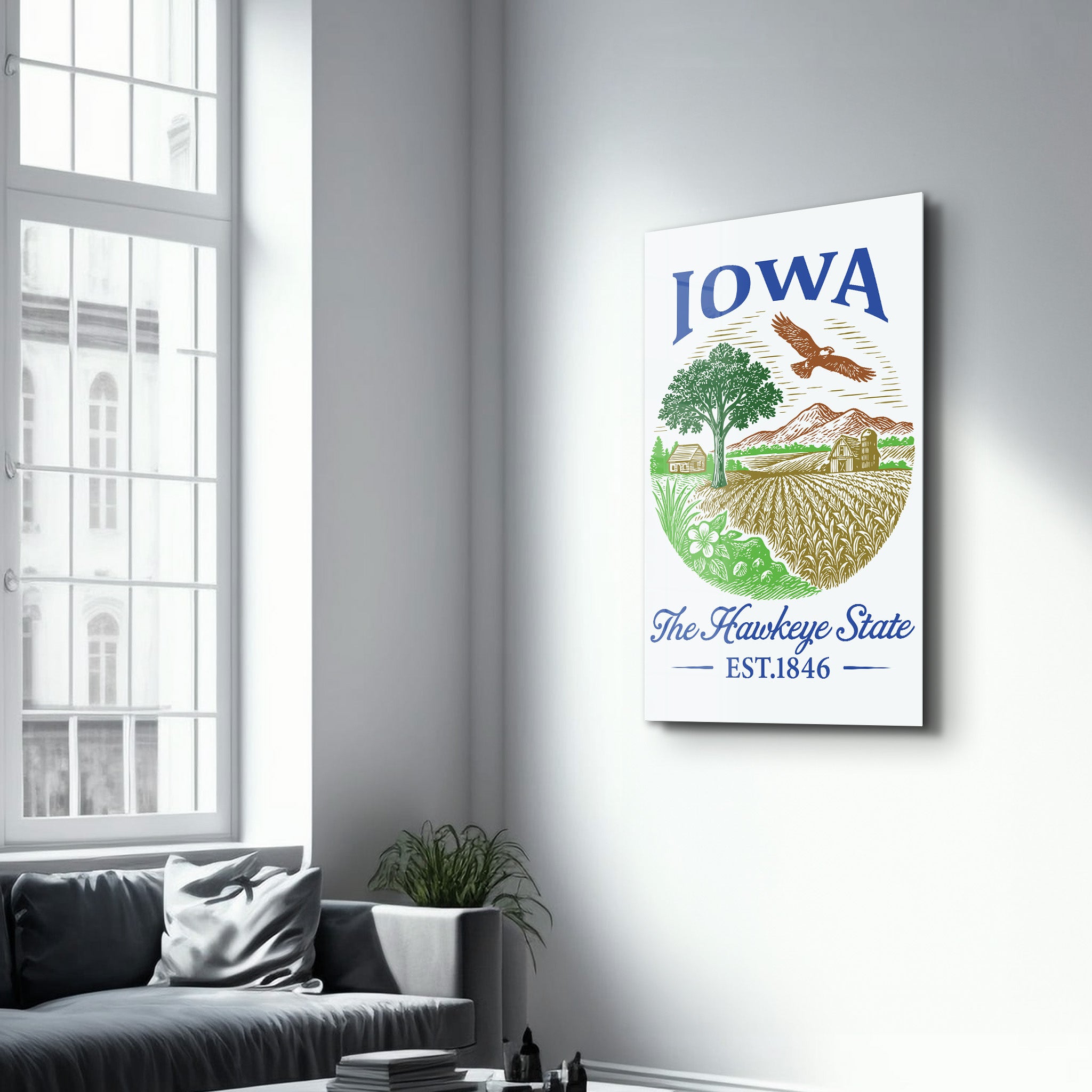 Iowa - The Hawkeye State | Glass Wall Art