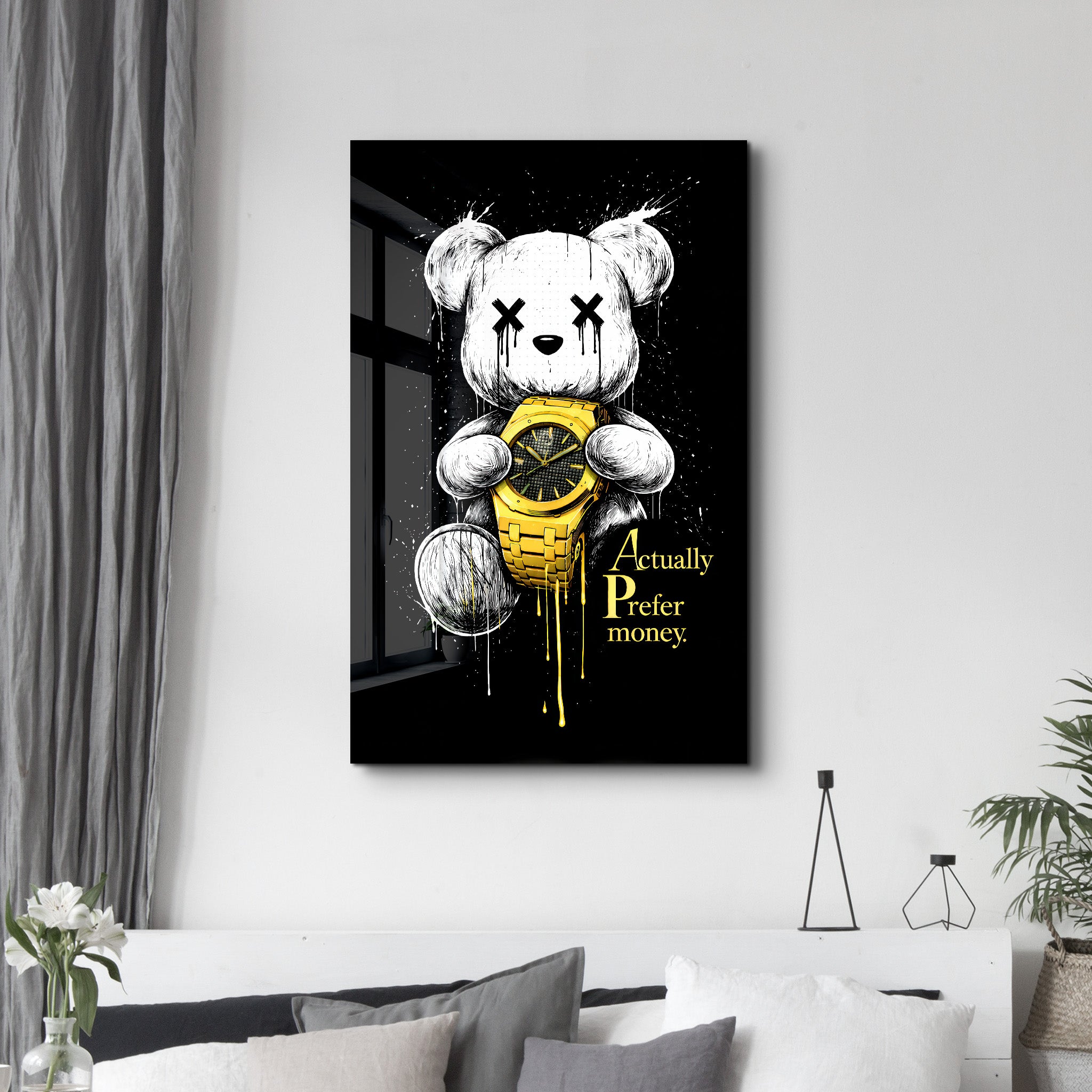 Actually Prefer Money x Sugar Teddy | Glass Wall Art