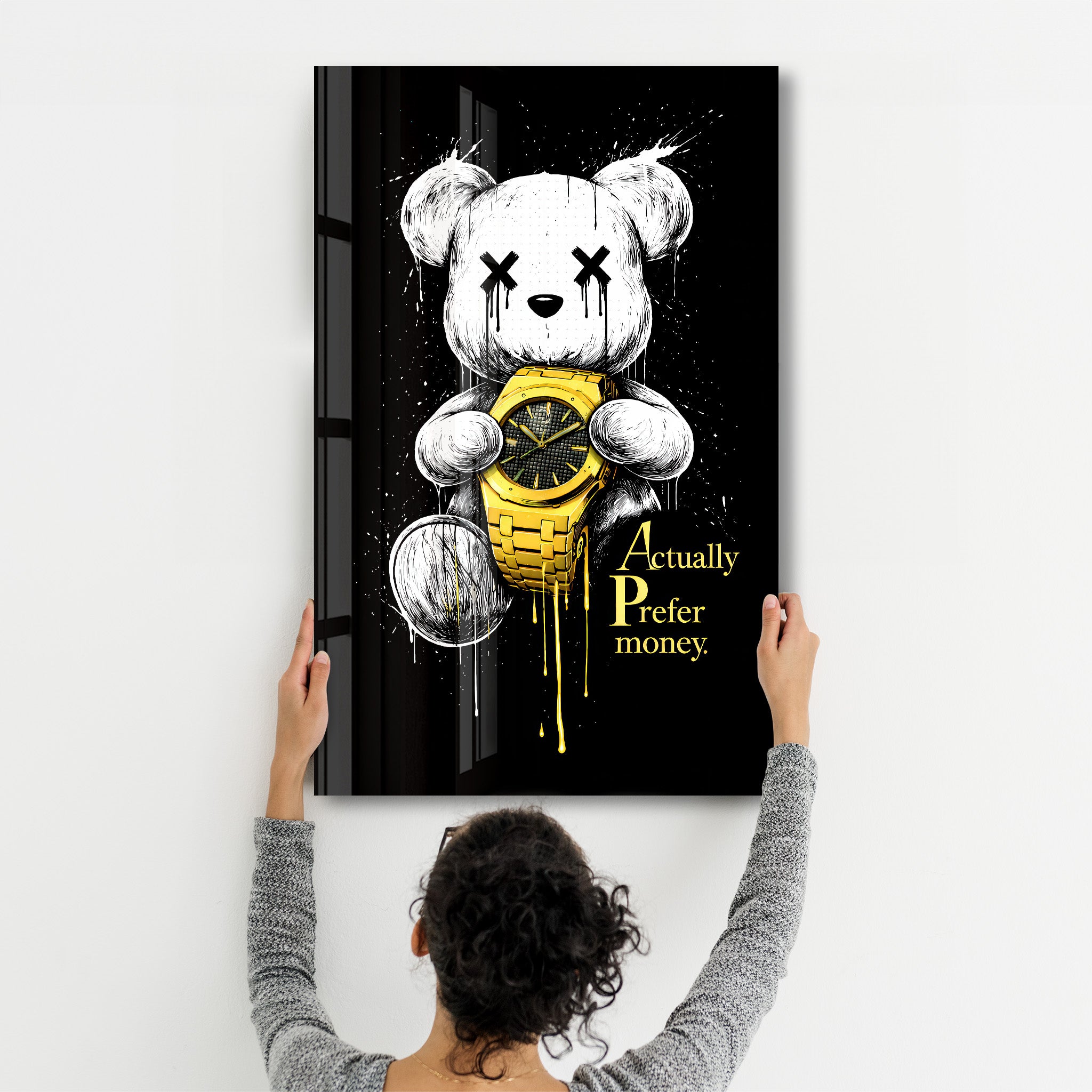 Actually Prefer Money x Sugar Teddy | Glass Wall Art
