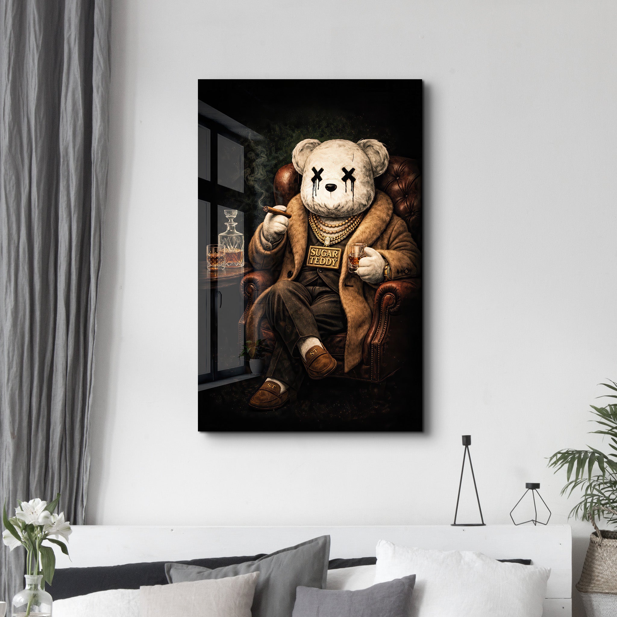 The Boss x Sugar Teddy Glass Wall Art | ArtDesigna – Artdesigna