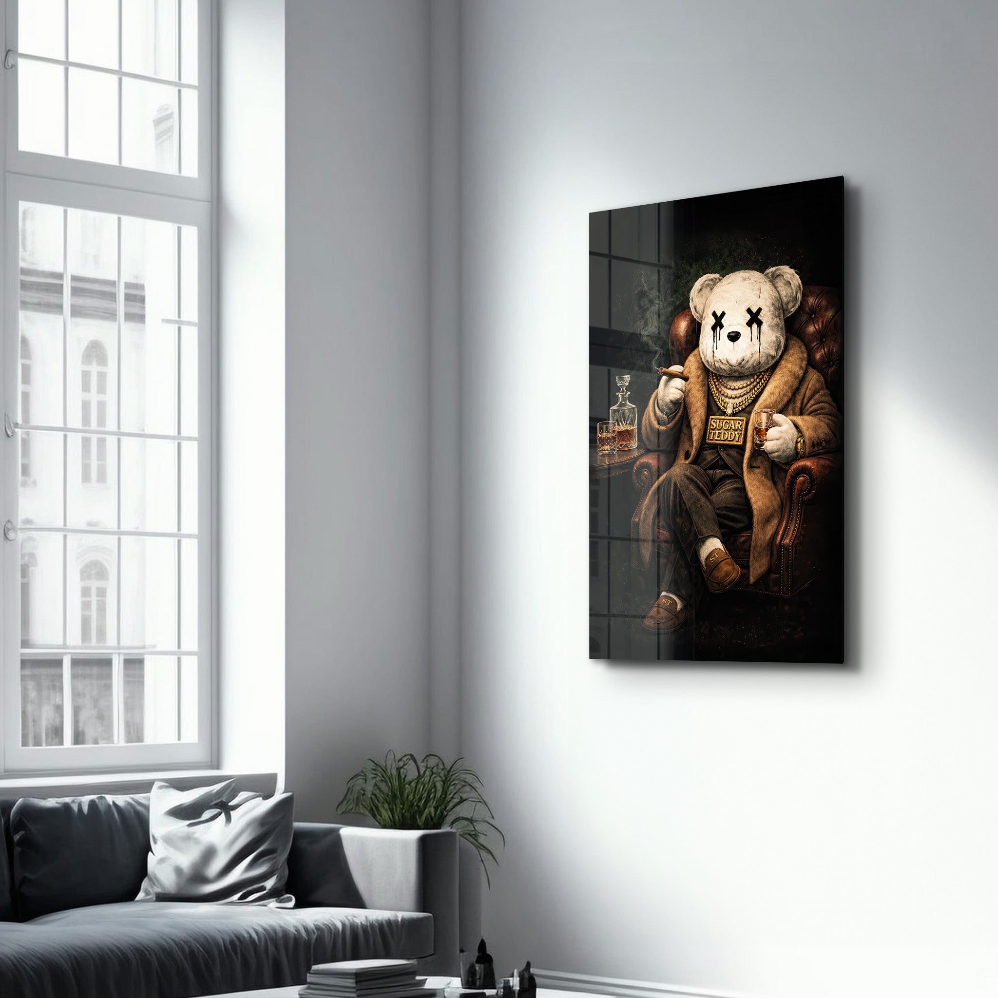 The Boss x Sugar Teddy Glass Wall Art | ArtDesigna – Artdesigna