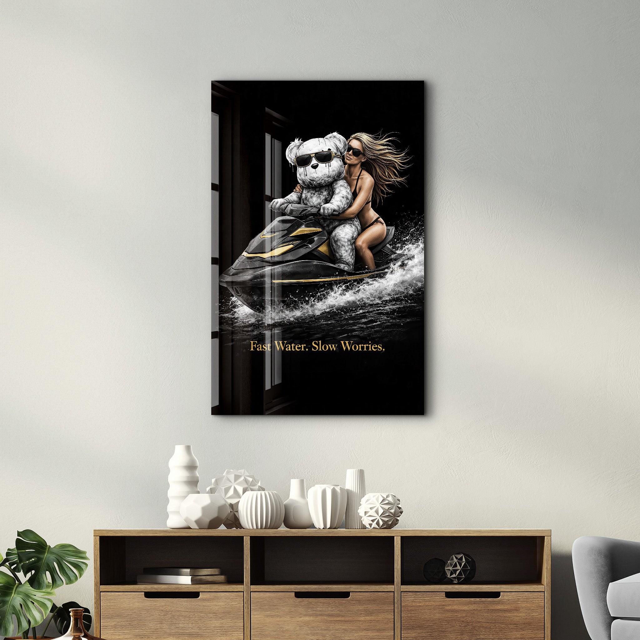 Fast Water Slow Worries x Sugar Teddy | Glass Wall Art
