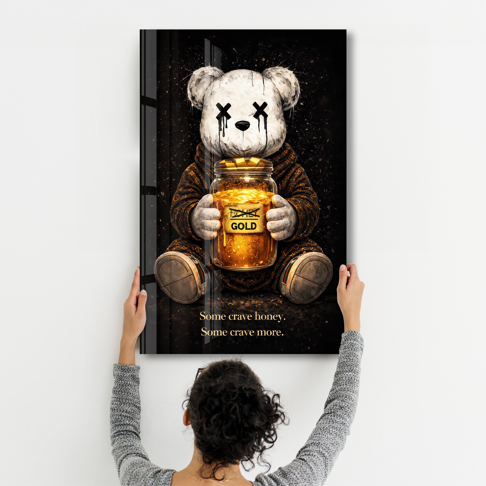 Some Crave Honey, Some Crave More x Sugar Teddy | Glass Wall Art