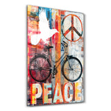 Peace Ride – Urban Bicycle Collage Art | Glass Wall Art