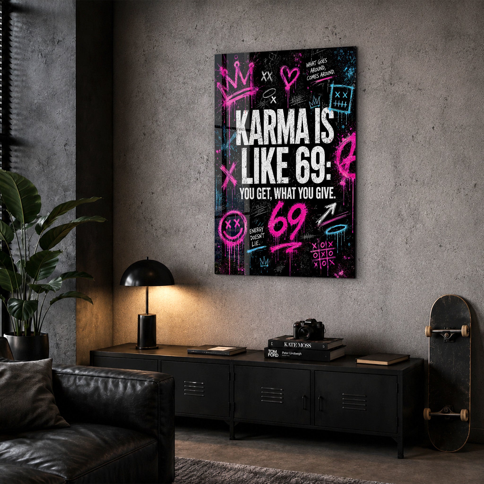 Yayoi Kusama Monochrome Japanese Pop Art – Glasbild