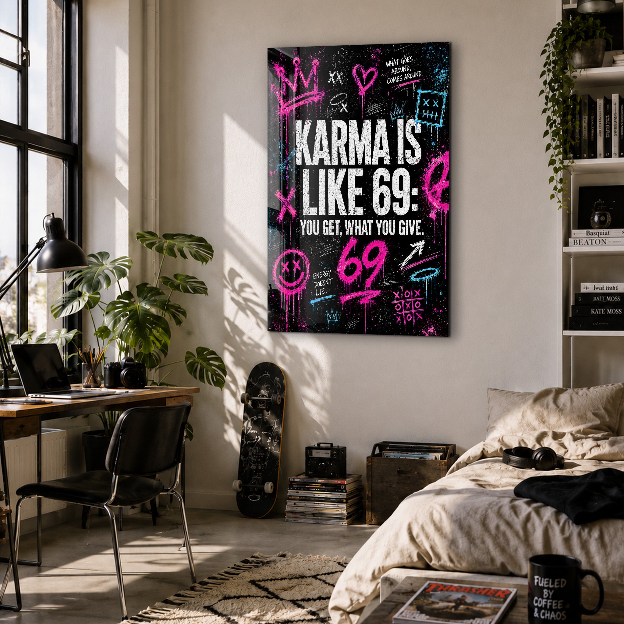 Yayoi Kusama Monochrome Japanese Pop Art – Glasbild