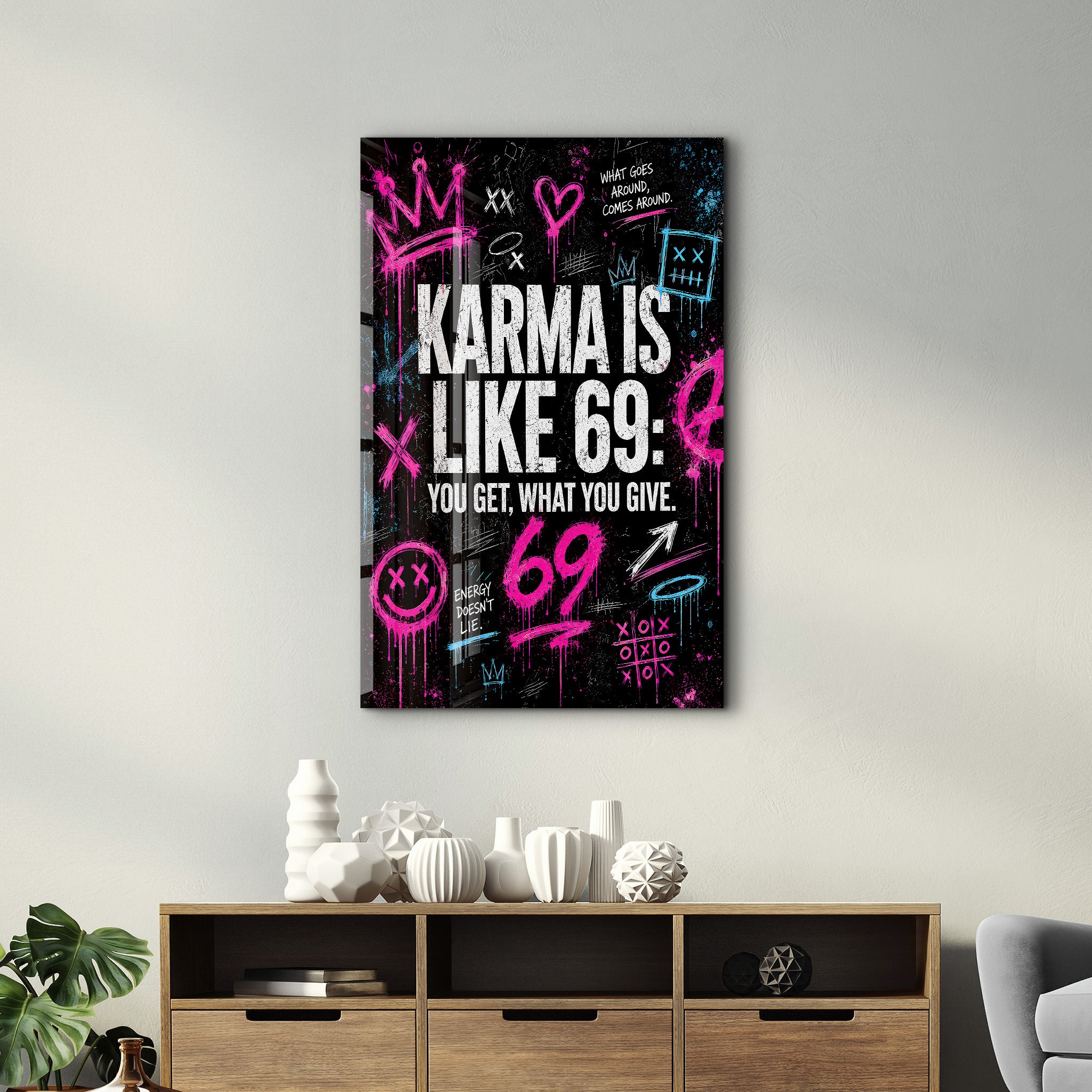 Yayoi Kusama Monochrome Japanese Pop Art – Glasbild