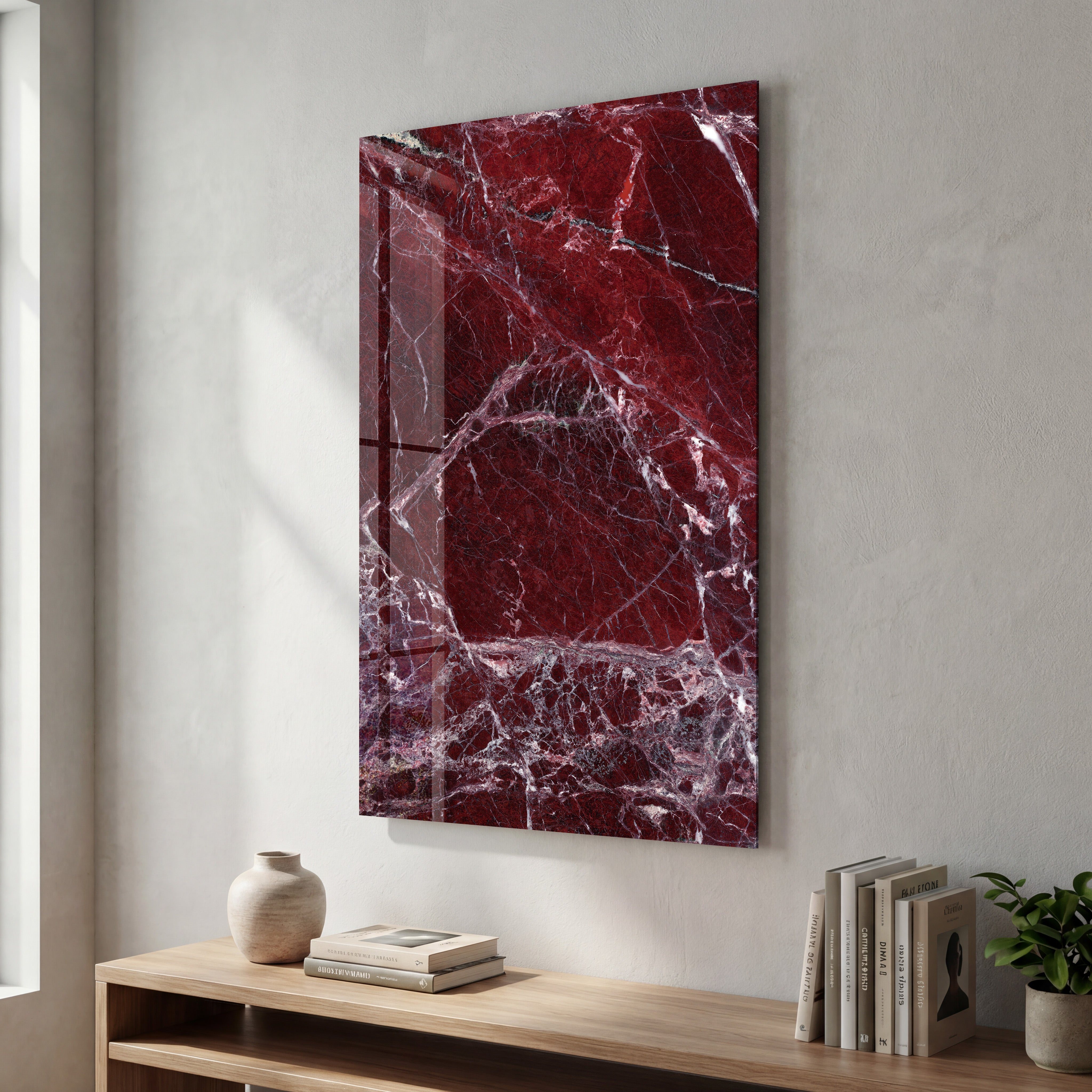 Crimson Veins | Glass Wall Art