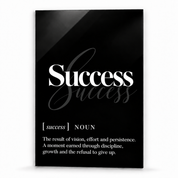 Success Definition glass wall art by Artdesigna, black and white typography print