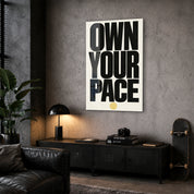 Artdesigna Own Your Pace glass wall art displayed in a corner setting