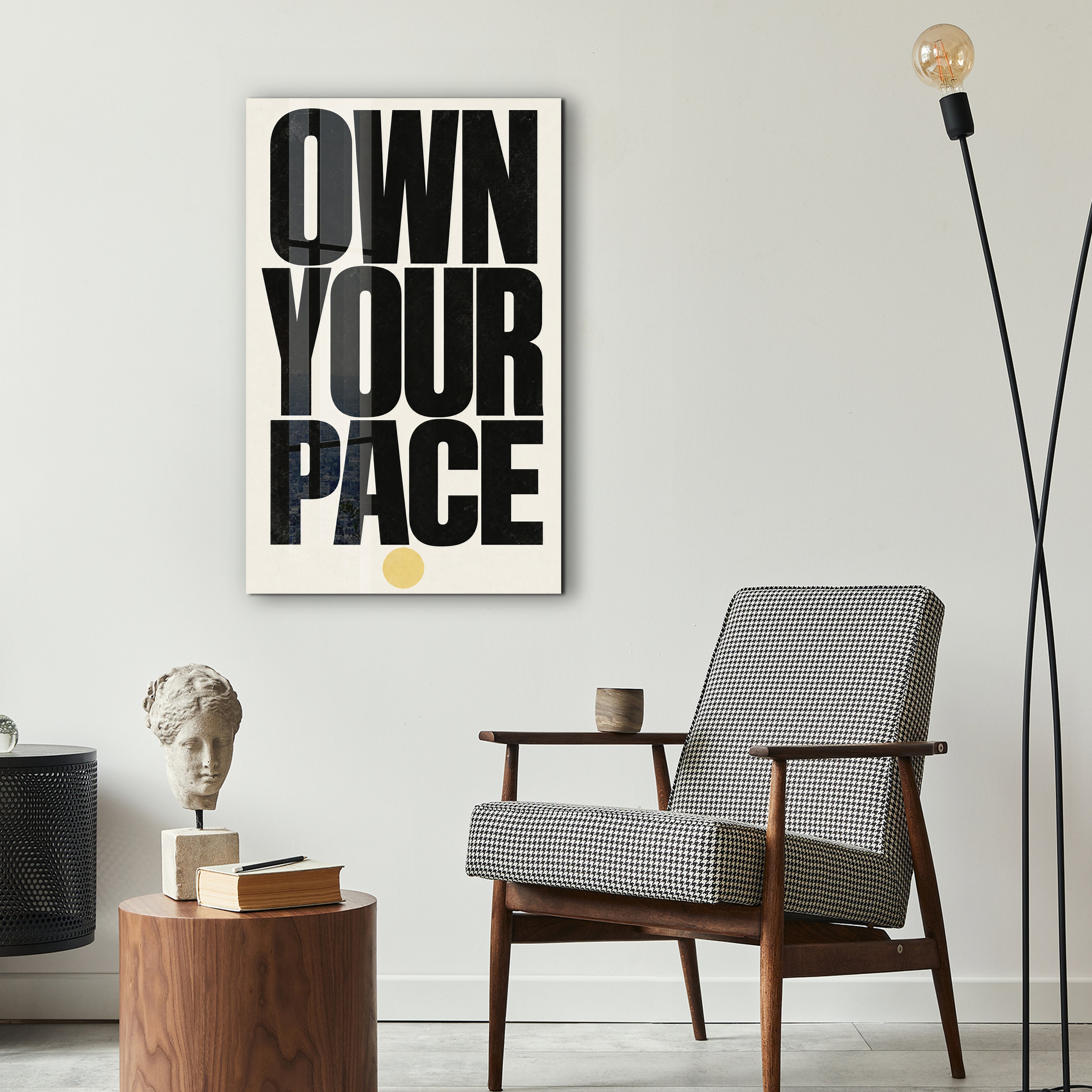 Artdesigna Own Your Pace glass wall art displayed as modern inspirational decor.
