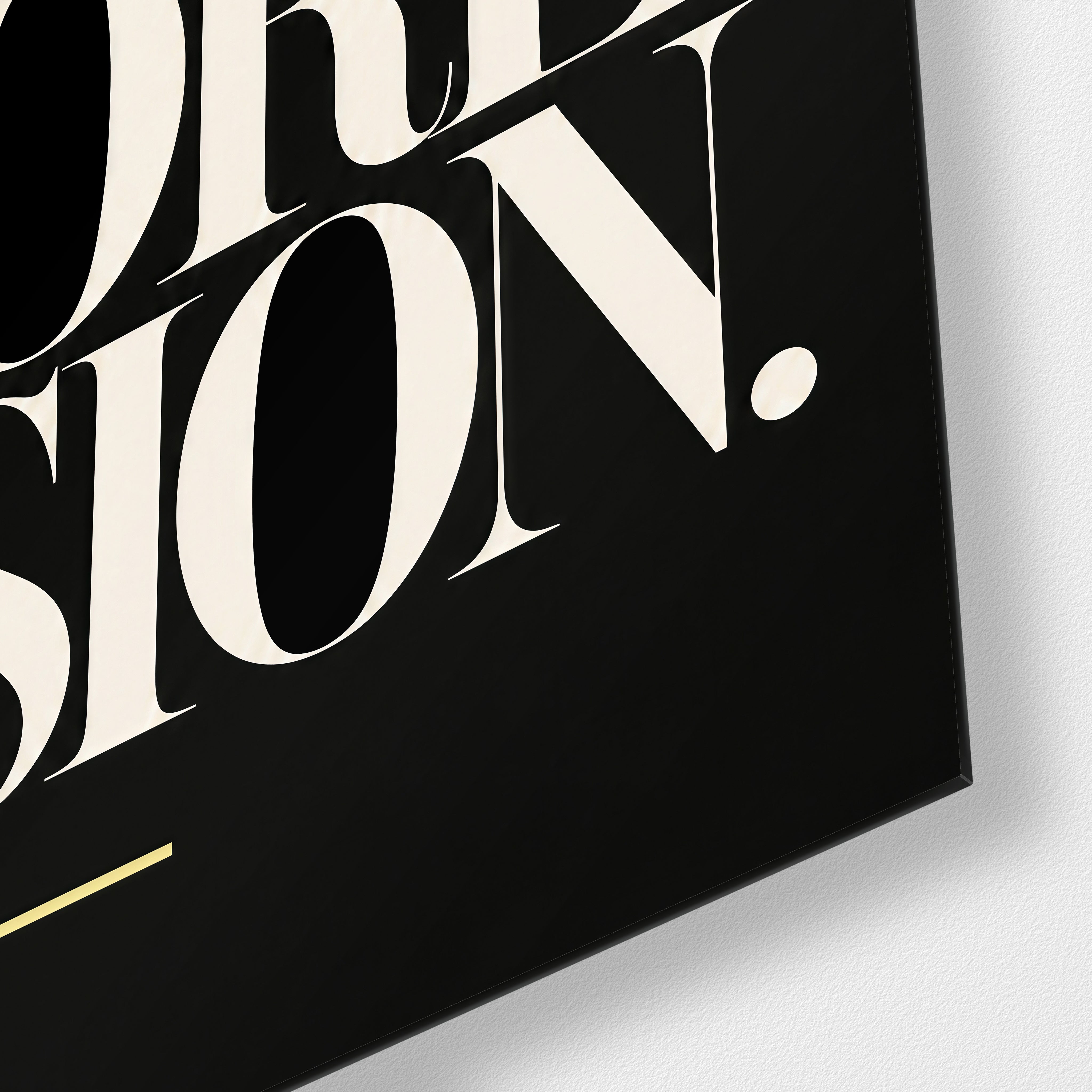 Close-up of Artdesigna Less Noise, More Vision glass wall art with detailed printed design