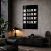 Artdesigna Mon Amour glass wall art displayed in a corner setting