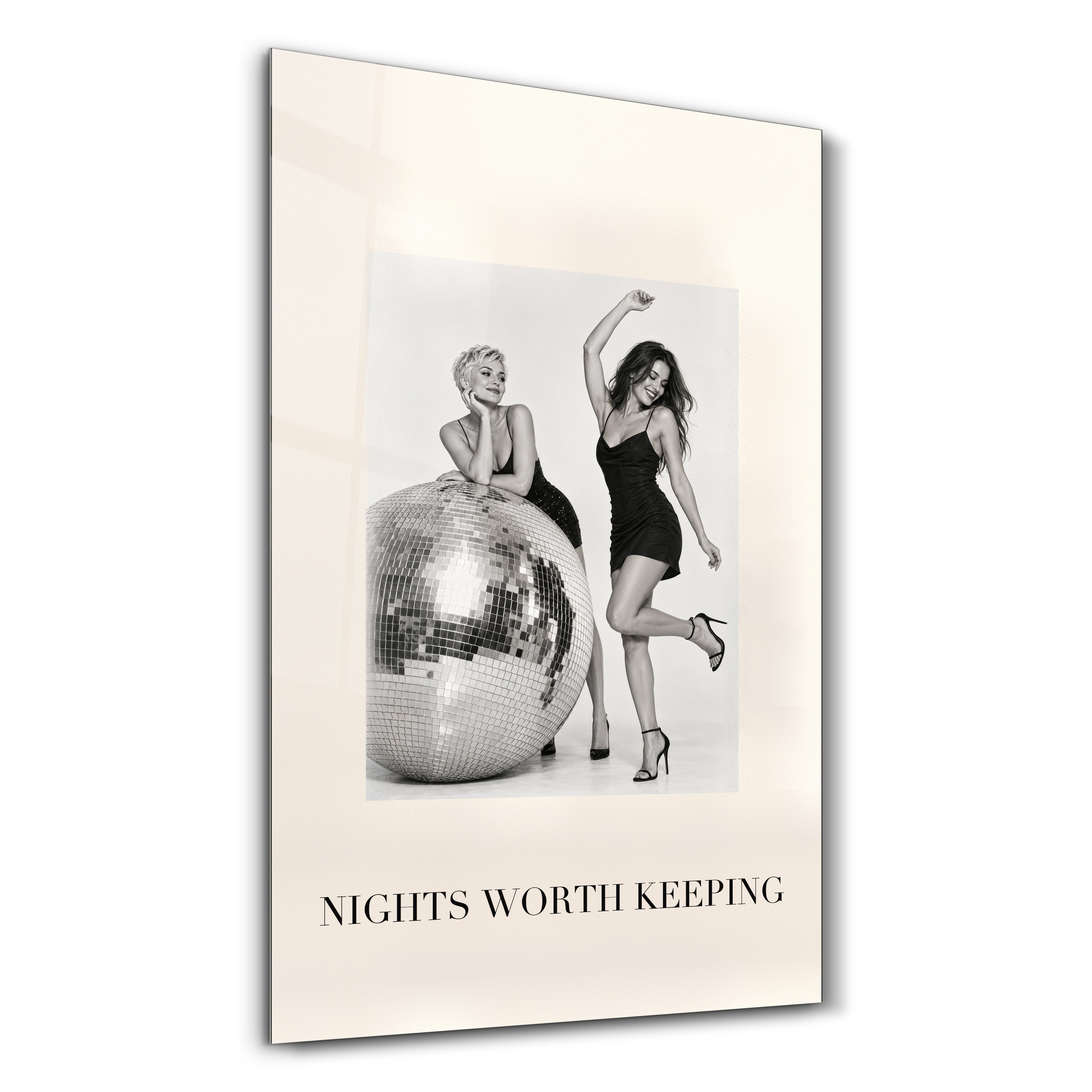 Nights Worth Keeping glass wall art by Artdesigna, featuring a moody studio-inspired design.