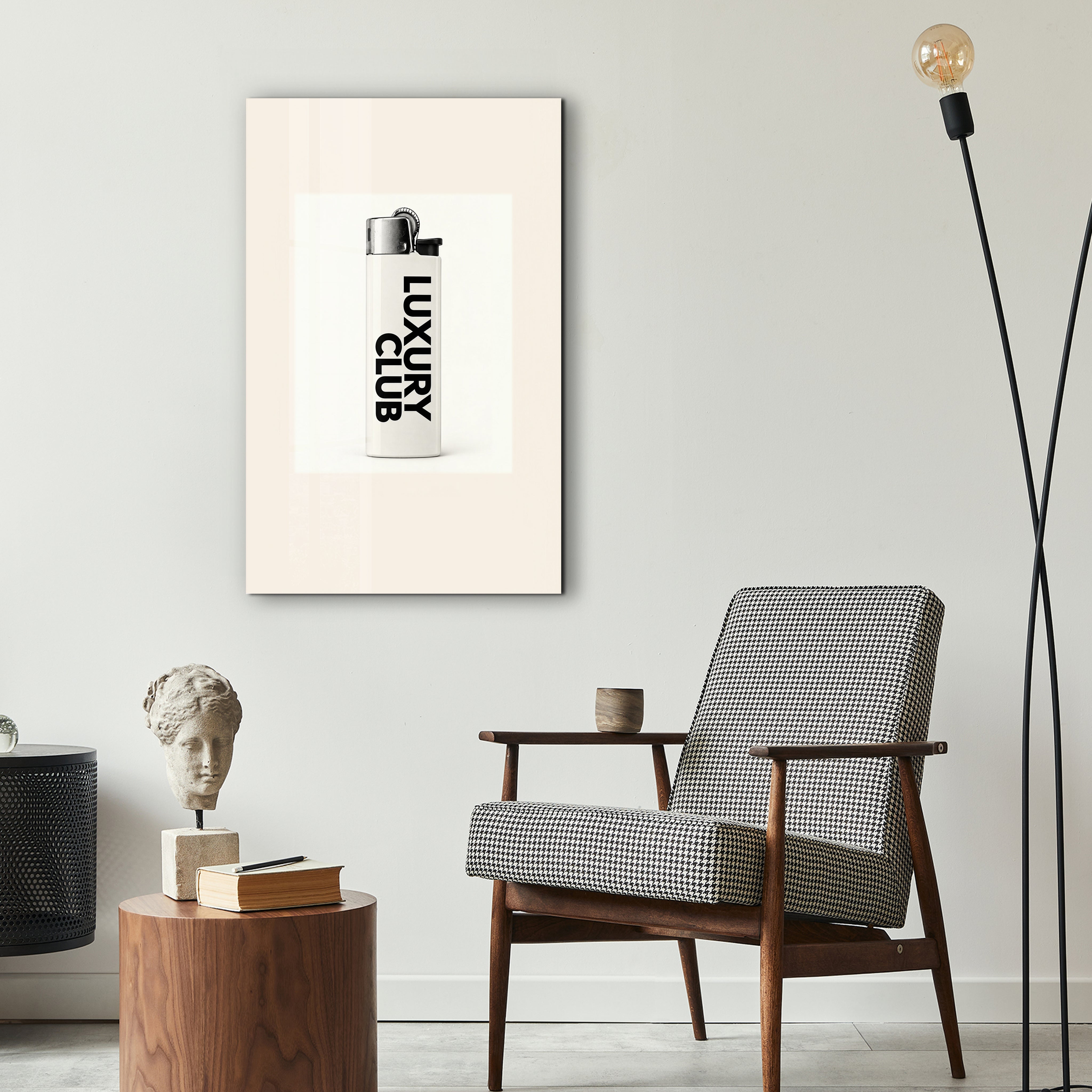 Artdesigna Luxury Club Lighter glass wall art featuring a vintage lighter design on a decorative wall panel