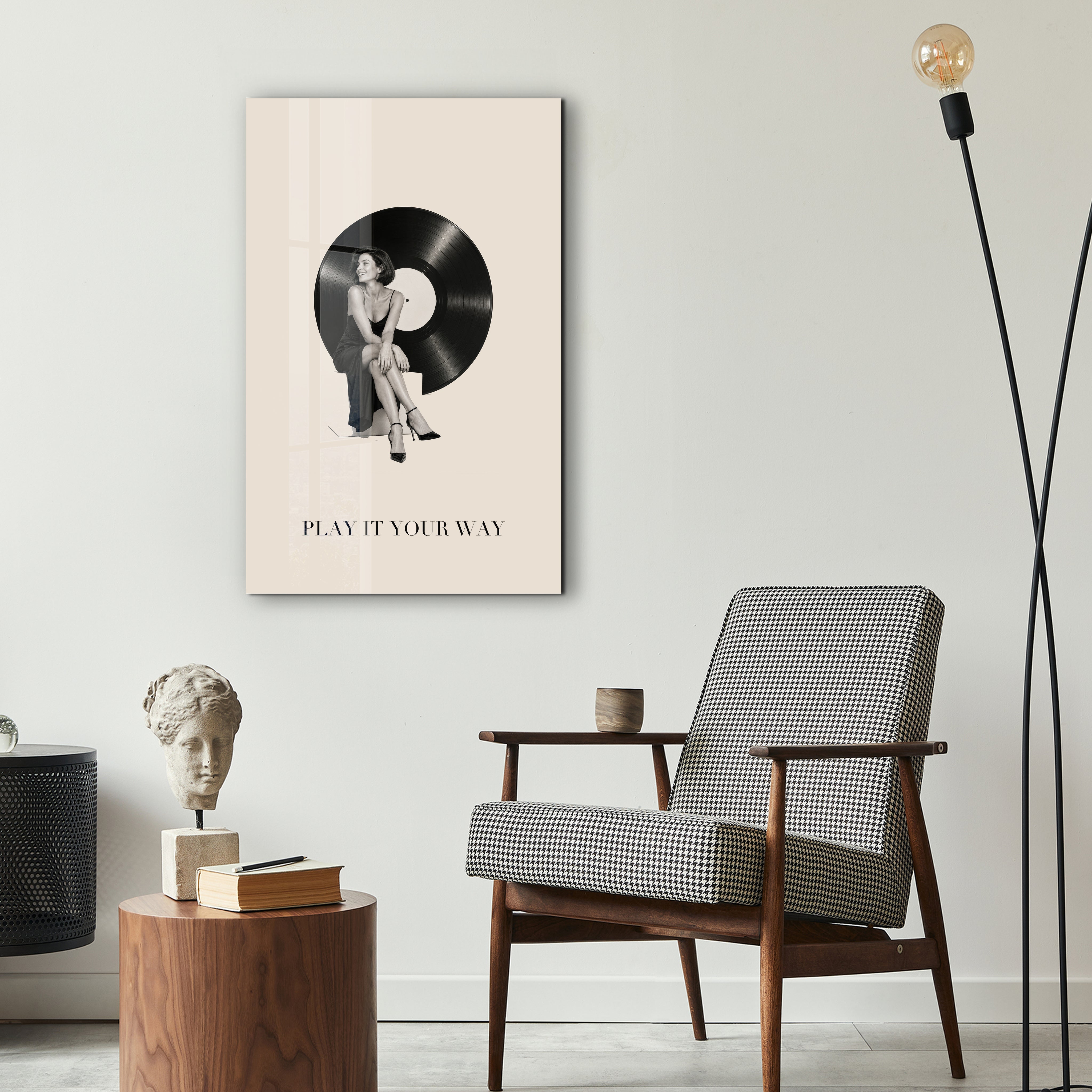 Artdesigna Play It Your Way glass wall art displayed in a stylish interior setting