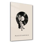 Artdesigna Play It Your Way glass wall art with colorful abstract design displayed in a studio setting