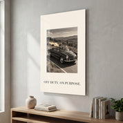 Artdesigna Off Duty, On Purpose glass wall art with modern typography design