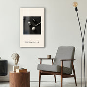 The Pool Club glass wall art by Artdesigna displayed as colorful poolside artwork in a lifestyle setting
