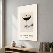 Espresso Martini Artdesigna glass wall art with cocktail illustration and typography