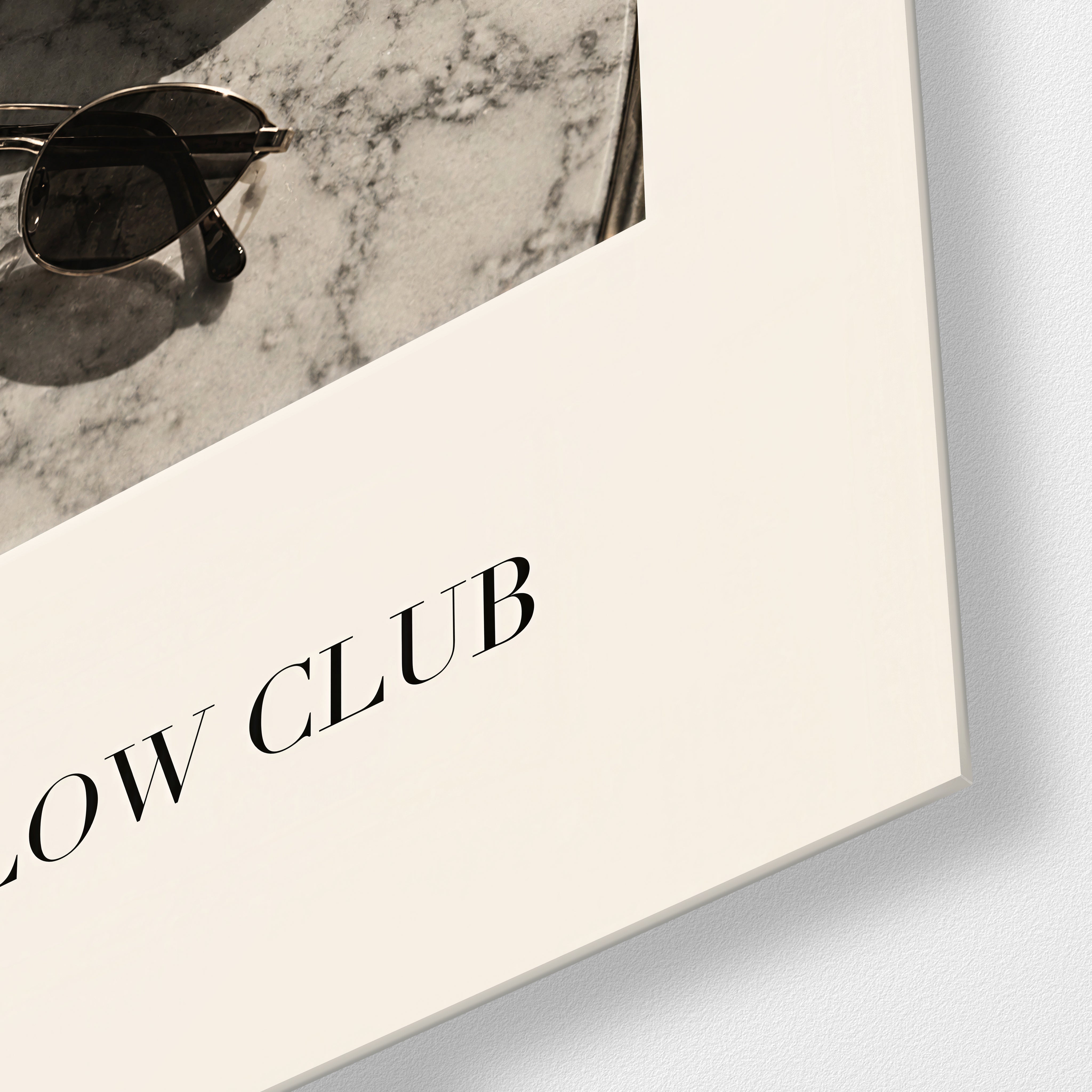 Artdesigna The Slow Club glass wall art close-up with detailed printed design on glass panel