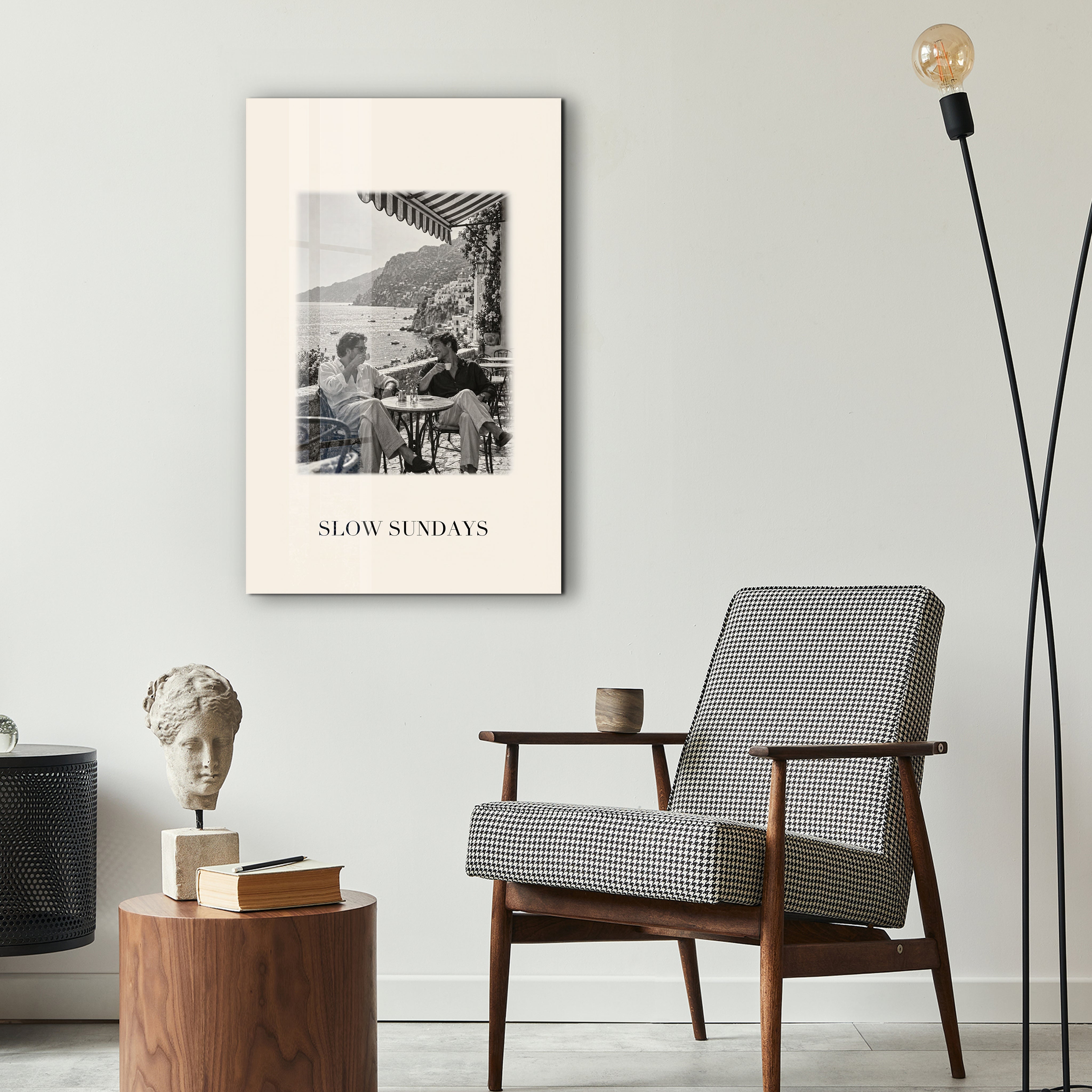 Slow Sundays Artdesigna glass wall art displayed as minimalist decorative wall decor
