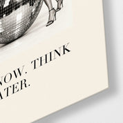 Artdesigna Dance Now, Think Later glass wall art close-up showing vibrant typography design