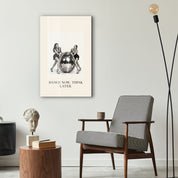 Dance Now, Think Later glass wall art by Artdesigna displayed in a stylish interior décor setting