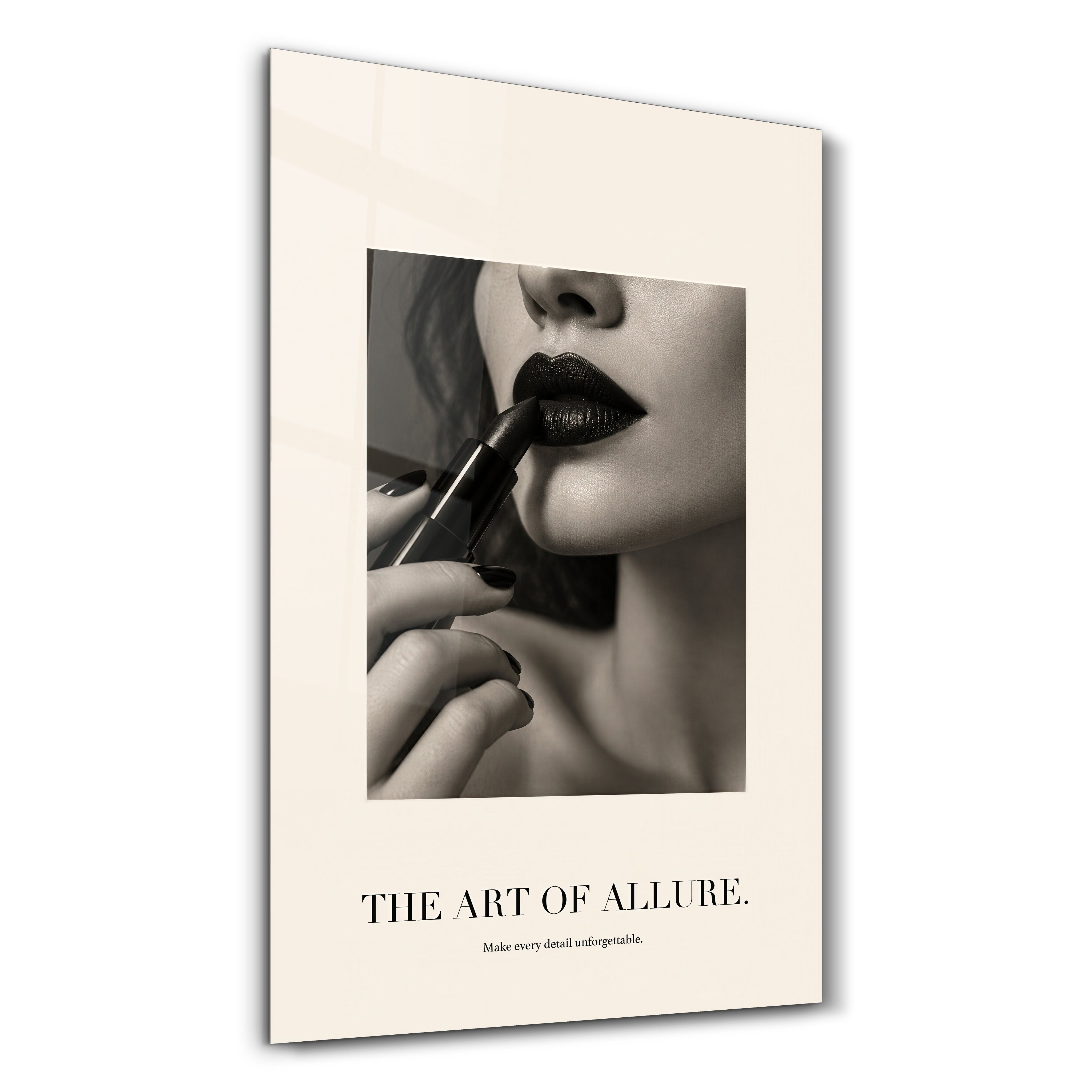 Artdesigna The Art of Allure glass wall art with elegant abstract design on a clear glass panel