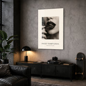 Sweet Temptation glass wall art by Artdesigna displayed in a corner setting