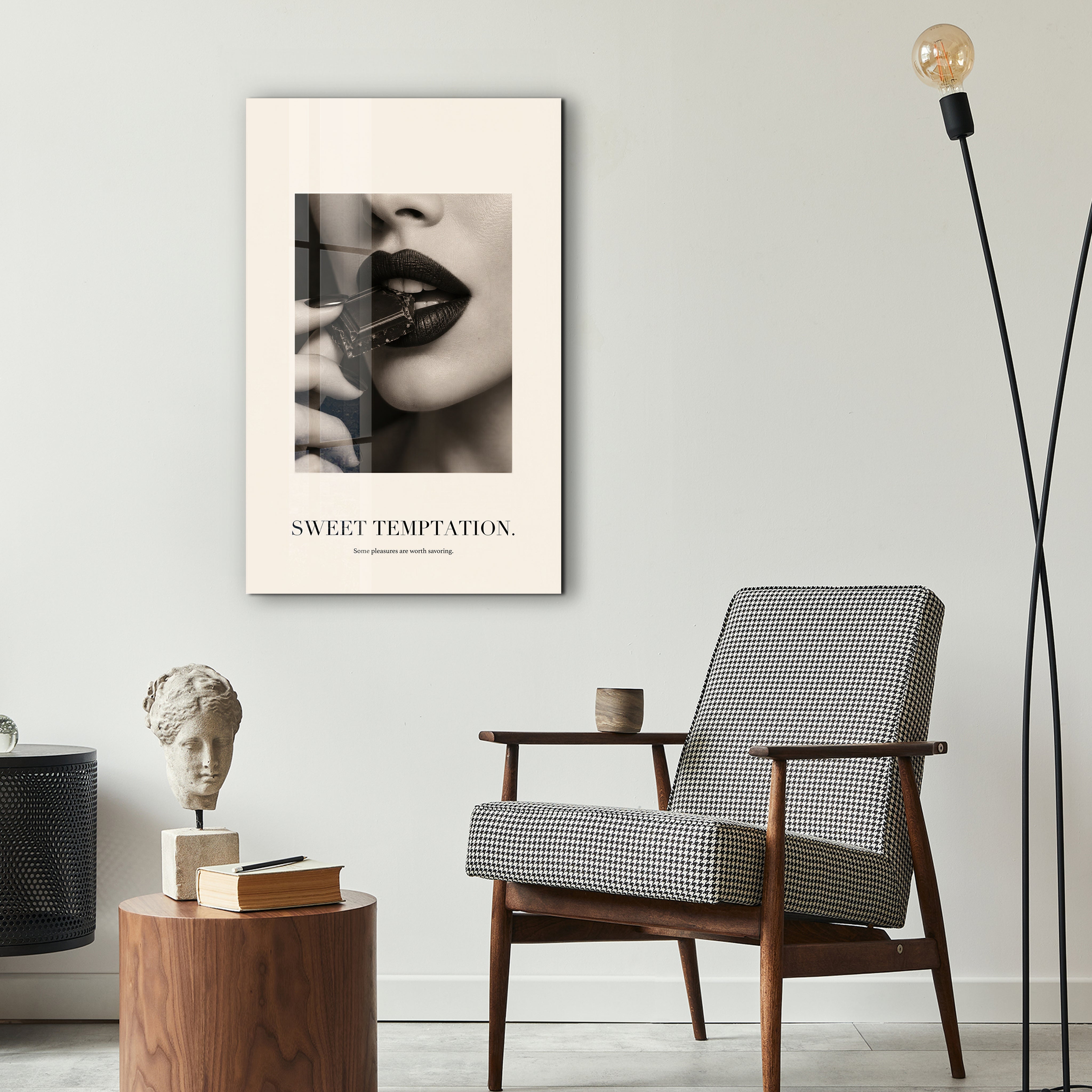 Artdesigna Sweet Temptation glass wall art displayed as elegant botanical decor in a lifestyle setting