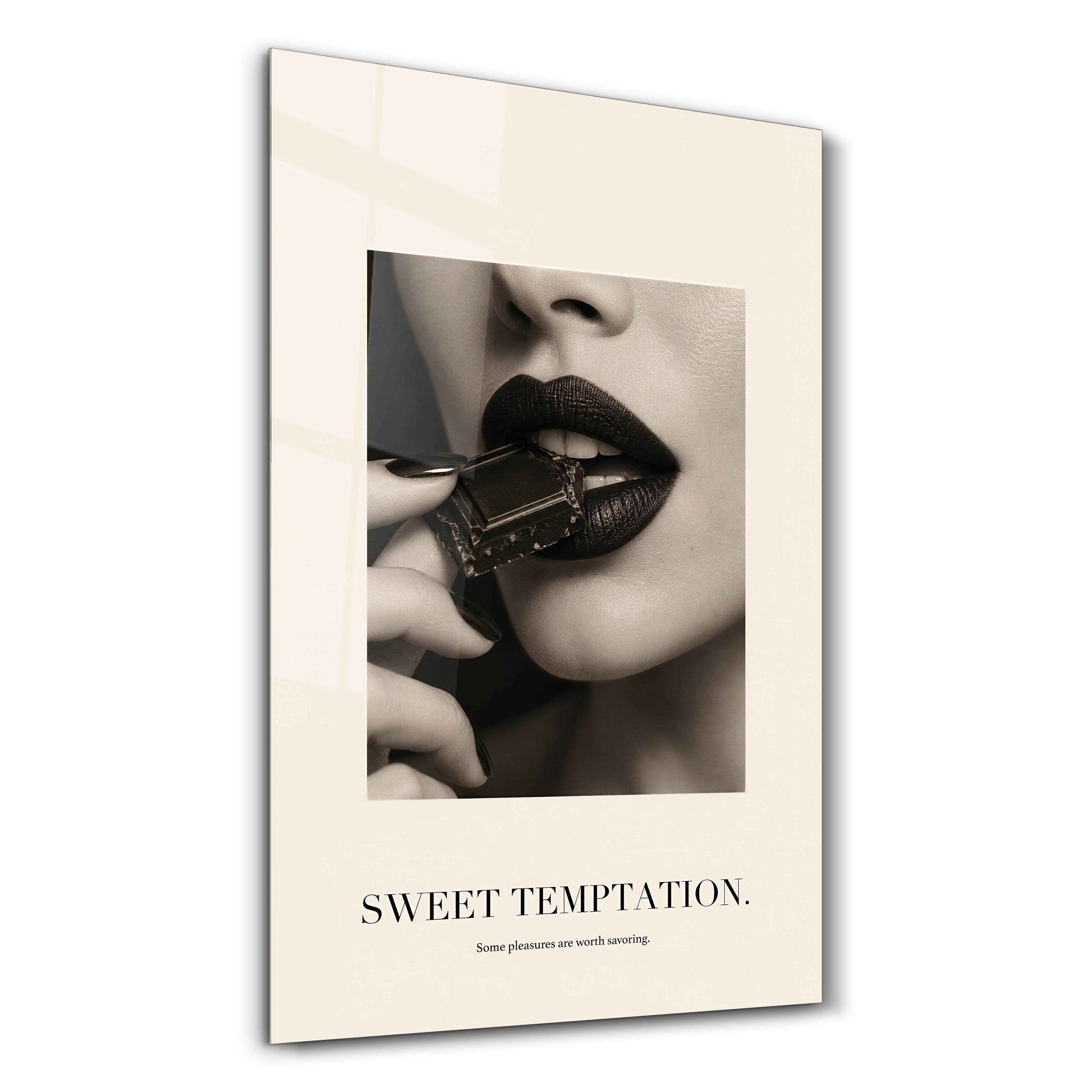 Sweet Temptation glass wall art by Artdesigna, featuring a vibrant studio design