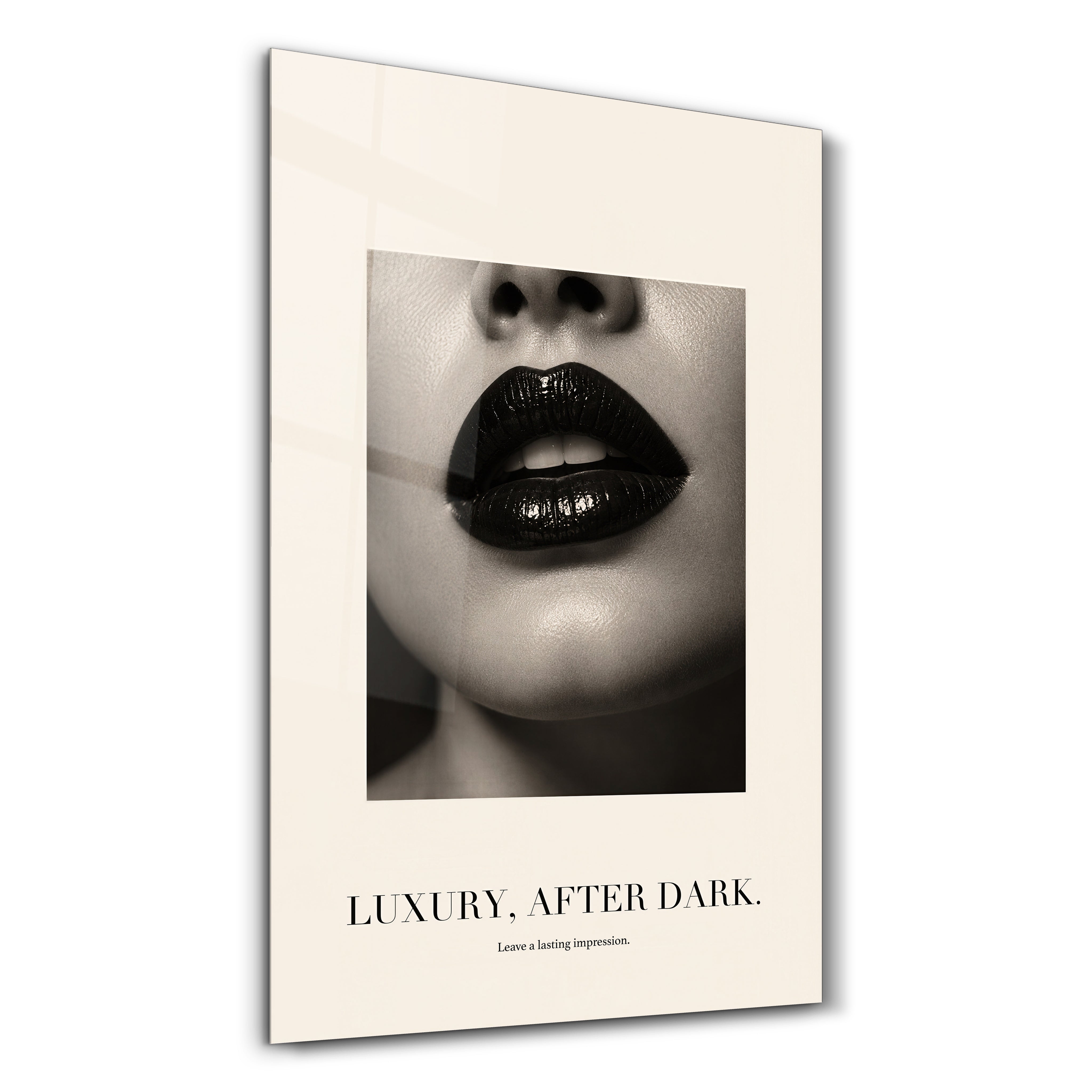 Artdesigna Luxury After Dark glass wall art with elegant abstract design on a clear glass panel