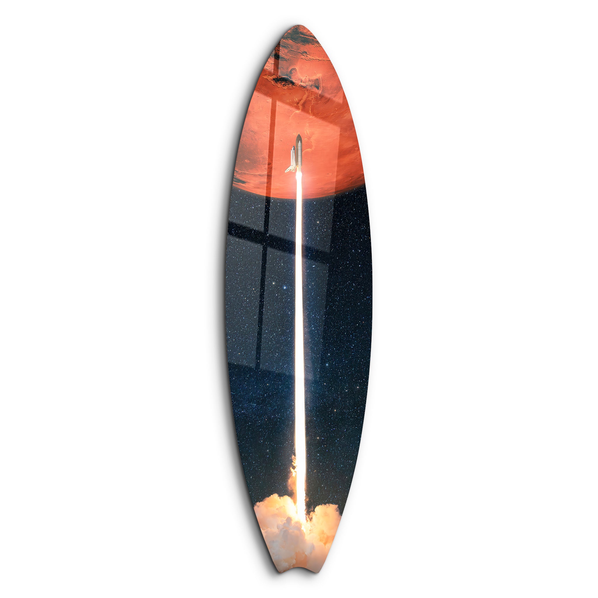 Cosmic Launch | Surfboard Glass Wall Art