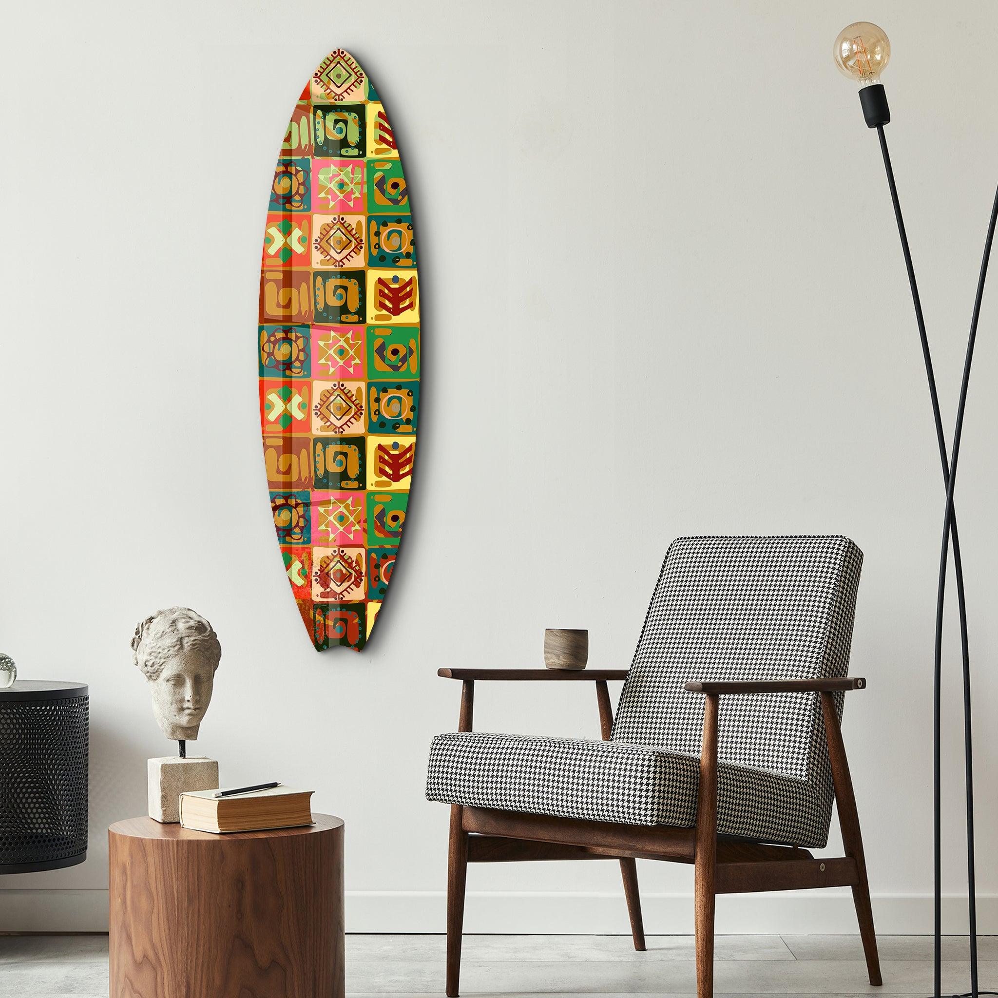 Tribal Tides | Surfboard Glass Wall Art