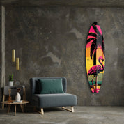 Flamingo Dreams | Surfboard Glass Wall Art