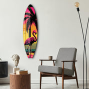 Flamingo Dreams | Surfboard Glass Wall Art