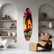 Flamingo Dreams | Surfboard Glass Wall Art