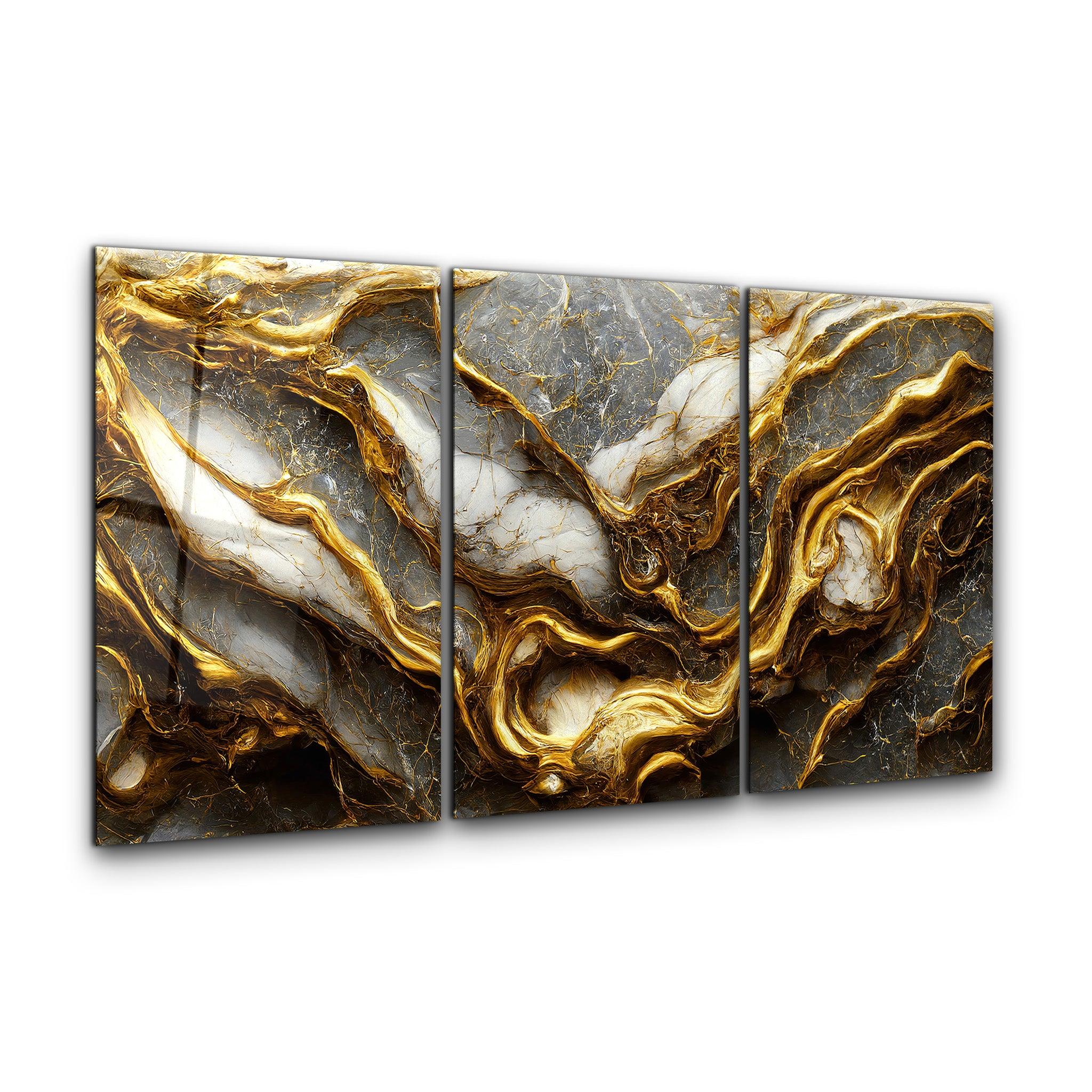・"Golden Roots in the Marble - Trio"・Glass Wall Art - ArtDesigna Glass Printing Wall Art