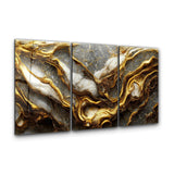 ・"Golden Roots in the Marble - Trio"・Glass Wall Art