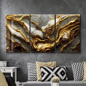 ・"Golden Roots in the Marble - Trio"・Glass Wall Art - ArtDesigna Glass Printing Wall Art
