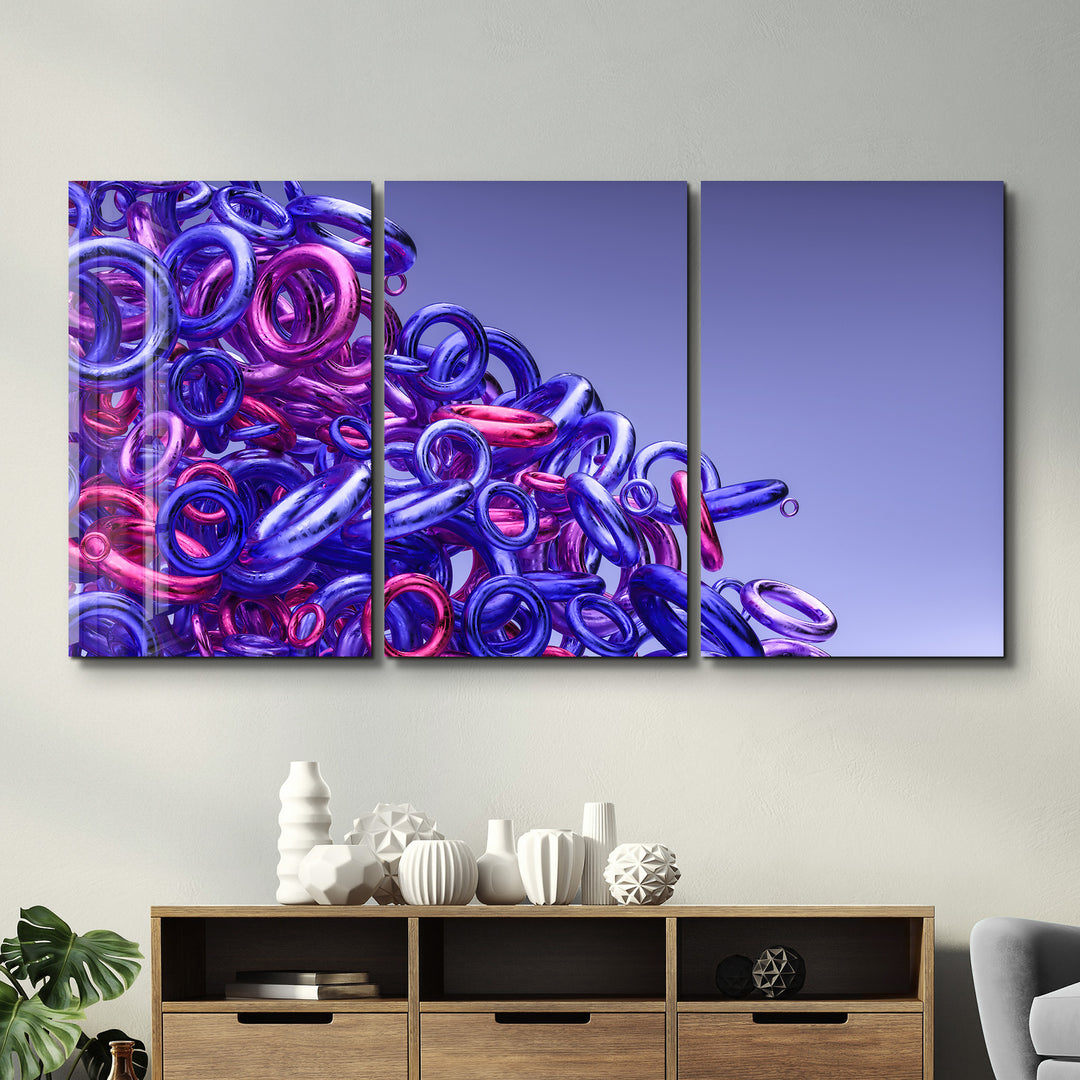 ・"Purple Pink Rings - Trio"・Glass Wall Art